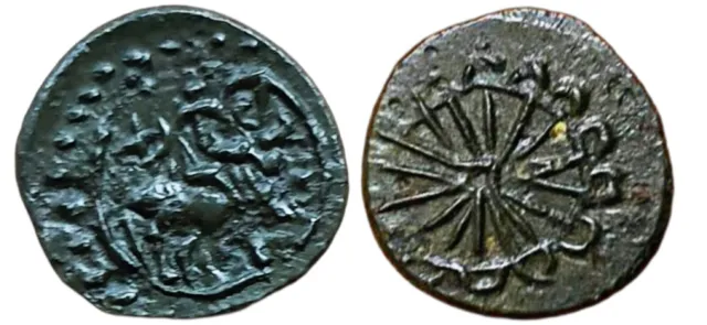 Ancient india, Pallavas of Kanchipuram, Alloyed Copper coin (Potin) ,1.27g. rare