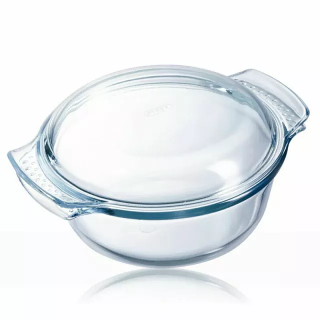 Pyrex Classic Glass Round Casserole Dish with Lid 4.9L, Oven Safe- Transparent