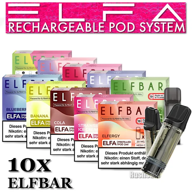 10 x 2 Elfbar Elfa 600 Nikotinsalz Liquid Pod für Elf Bar Pod System E-Zigarette