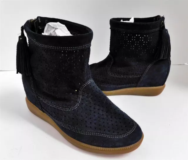 New Isabel Marant Basley Black Suede Perforated Ankle Boots 36