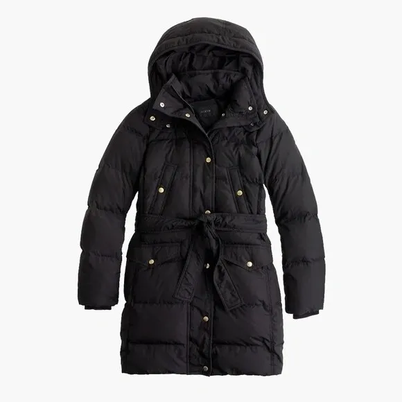 J. Crew Wintress Belted Down Puffer Coat In Black, XS