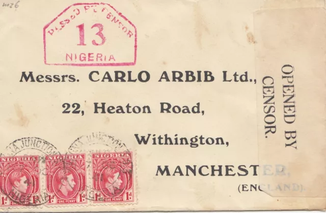 Nigeria: 1941: letter to Manchester - Opened by Censor - Lagos