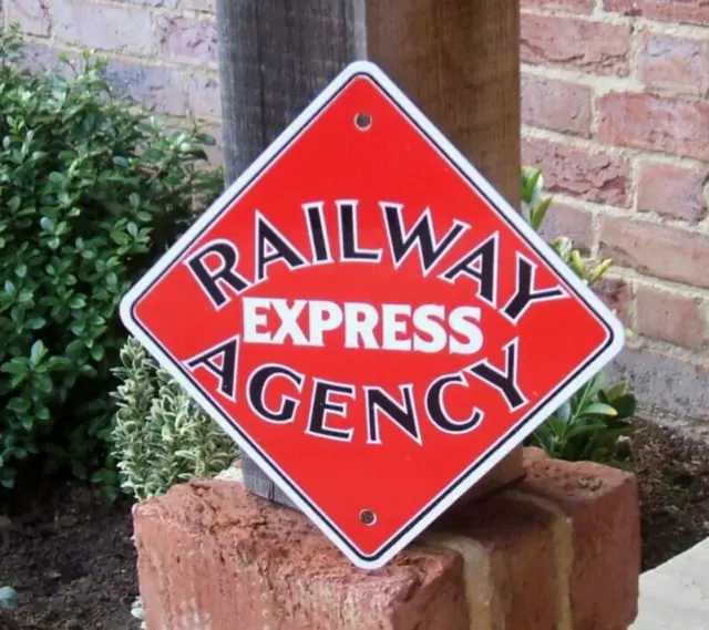 Enamel Sign - Railway Express Agency - Stunning Train Station Transport Sign vgc