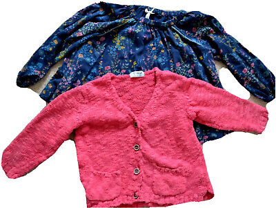 NEXT Girl's bundle blue ditsy top pink cardigan size 2-3 years