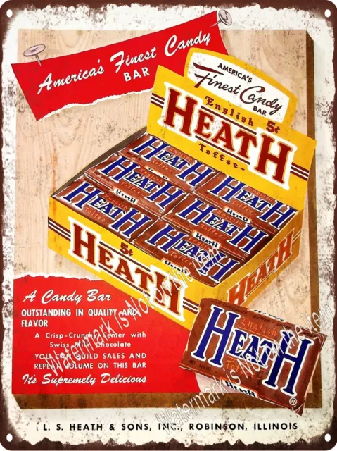 Americas Finest Candy Bar Heath 5 cent Chocolate Metal Sign 9x12" A984