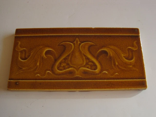 Antique 6" X 3"  Border / Spacer Tile  - Corn Bros - Gold Majolica Art Nouveau