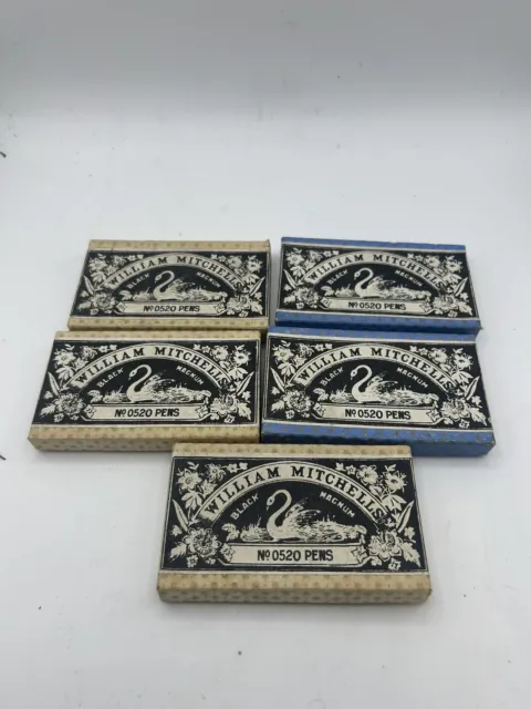 5 Boxes Antique William Mitchell Steel Pen Nibs no.0520 Pens