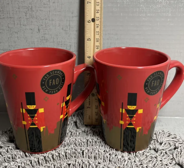 FAO Schwartz NYC Coffee Mug Cup Nutcrackers Soldiers Christmas Red Set Of 2