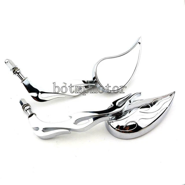 Chrome Motorcycle Flame Mirrors For Harley Cruiser Bobber Chopper Softail