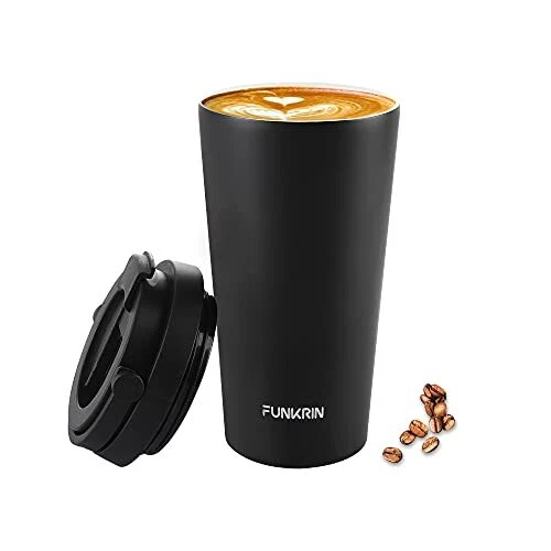 Funkrin Insulated Coffee Mug with Ceramic Coating, 16oz Vacuum Stainless...