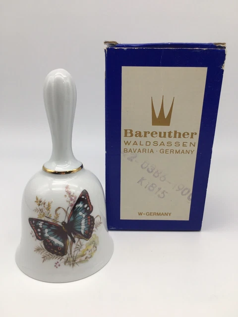 Vintage Bareuther Waldsassen Porcelain Butterfly Hand Bell Bavaria Germany 6.25”