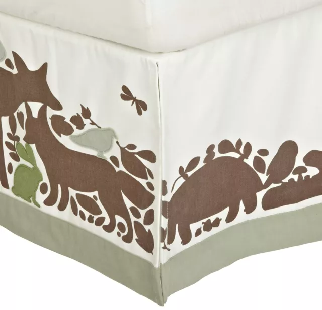 DwellStudio Woodland Tumble cotton canvas crib skirt Dwell Studio brown/moss GUC