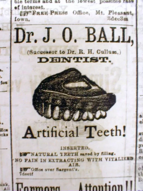 Rare original 1883 Mount Pleasant IOWA newspaper w illustrated Frt Pg dentist ad 2