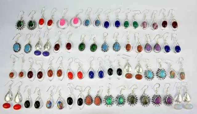 Onix & Mix Piedra Preciosa 925 Chapado en Plata de Ley Lote 30 Par de Pendientes