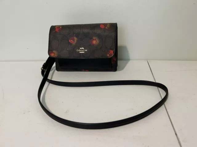 Coach (C6040) Signature Coated Canvas Poppy Floral Foldover Crossbody Belt Bag
