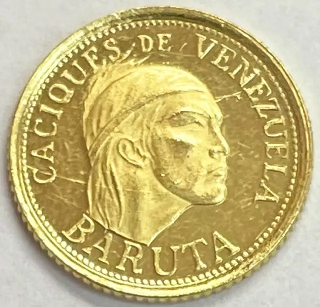 Gold Venezuela Baruta Caciques Chief 1.5 Grams Medal Caracas Mint