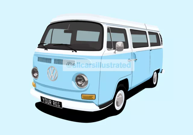 Vw Camper Early Bay Van Art Mug. Add Your Reg Details. Many Colours 3