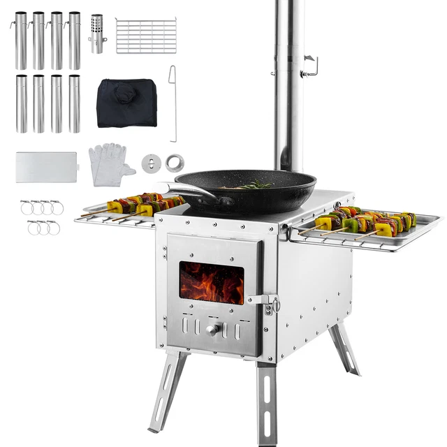 Poêle Avoforest Tuyaux Acier Inox Camping Poêle à Bois AVOFOREST Tente - 7 Tuyaux Acier Inoxydable Chauffage Extérieur Poêle Bois Camping Portable