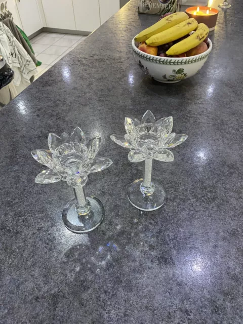 Tea Light Crystal Glass Holders. Lotus Flower. X 2 off