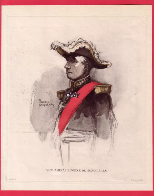 le Vice-Admiral Eugène de Jonqières engraving 20s Fouqueray /B2GMA15
