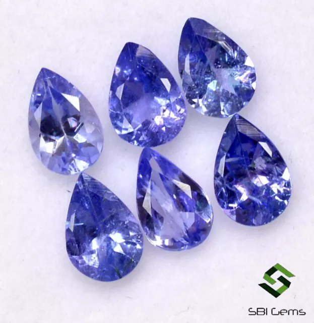 6x4MM Tanzanita Natural Corte Pera Lote 06 Piezas 2.32 Cts Brillante Azul Gemas