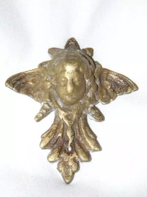 Antique Victorian Molded Brass FURNITURE EMELLISHMENT Decoration Winged ANGEL
