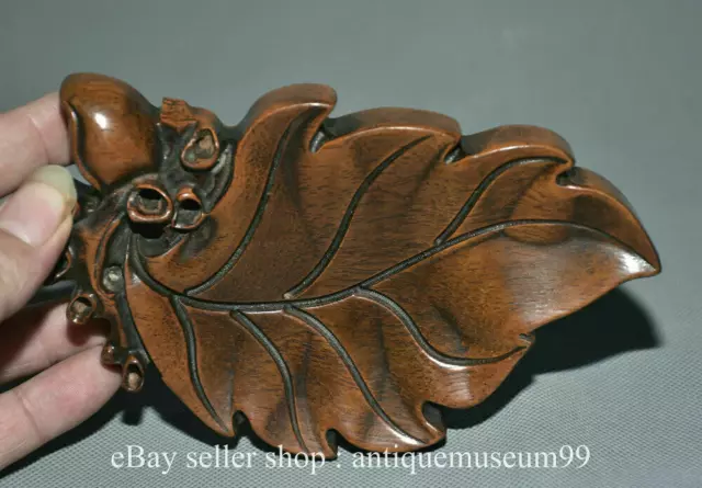 6.4" Rare Old China Wood Hand Carving Dynasty Palace Leaf inkstone inkslab