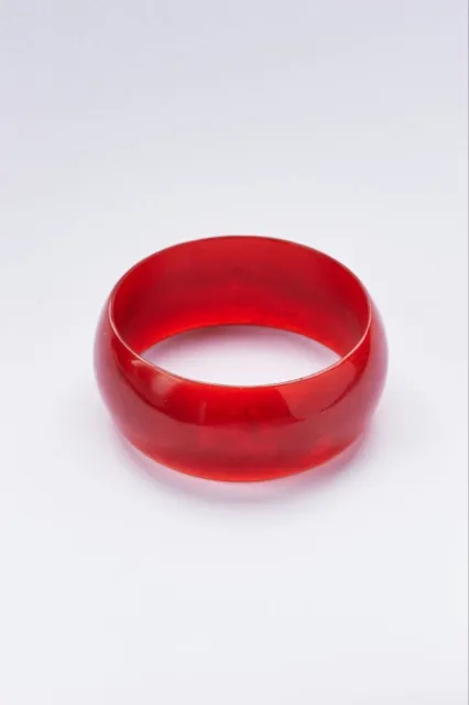 Rare Vintage Thick Red Bangle Amber Bakelite Bracelet 30th