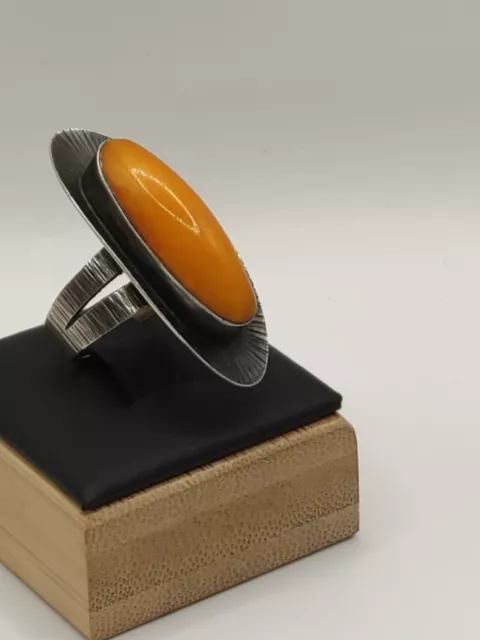 Antiker Butterscotch/Bernstein Ring In 835 Er Silber