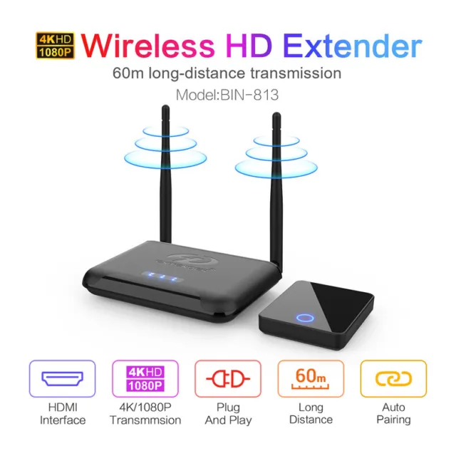 4K HDMI Extender 150M Wireless Audio Video Transmitter Receiver TV HD Extender