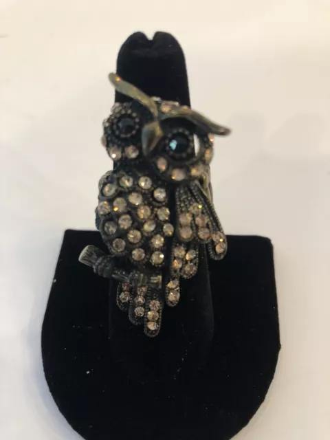 Wonderful OWL Ring flexible expandable band faux gemstones. Great Boho Look!