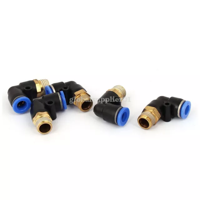 A● 5 Pcs 8mm Tube 1/4BSP Male Thread Pneumatic L Shaped Quick Fitting Coupler