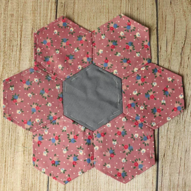 Hexagon Quilting 9" Block ~ Pink 21 ~ Vintage Fabrics ~ Hand Pieced