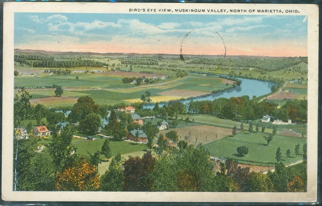 Vintage Postcard Bird's Eye View Muskingum Valley Marrieta OH Aerial 1920