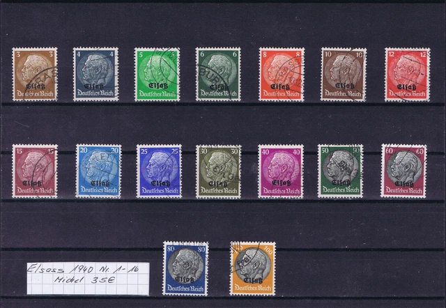 Elsass 1940 Mi.Nr. 1 - 16, gestempelt, Mi.35€