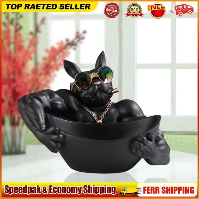 Muscle Bulldog Storage Box Decor Resin Animal Sculpture for Home Living Room