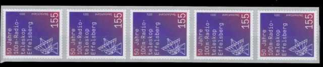 Bundesrepublik 3622 (5) ** Radioteleskop Effeslberg, 5er Streifen mit Zählnummer