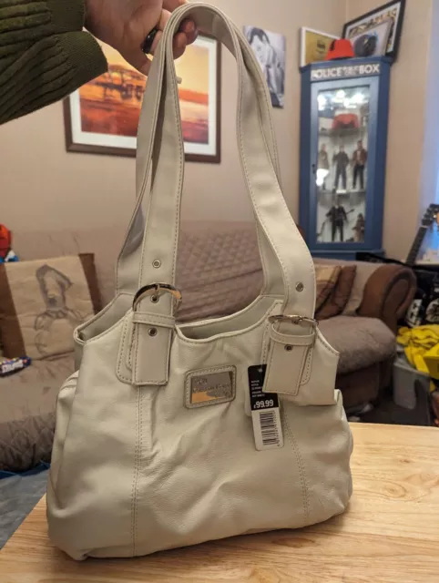 Casa Di Borsa Off-White Genuine Leather Handbag Cream Beige