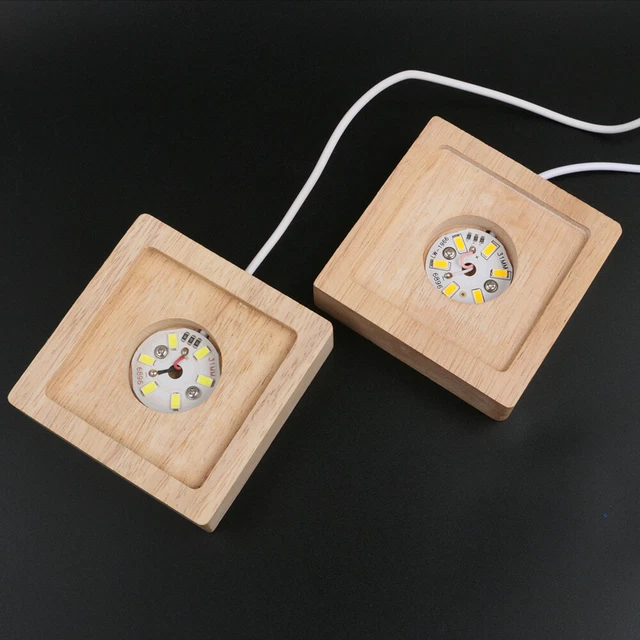 1PC CRYSTAL ORGONITE Pyramid Lamp Base Wooden LED Light Display Stand ...