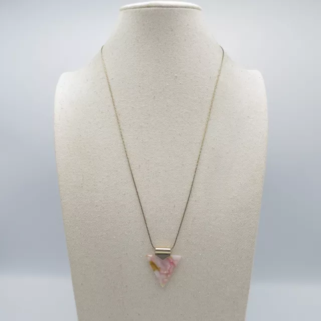 Pendant Necklace 23" Pink Arrow Head Upside Down Triangle Gold Tone Jewelry *