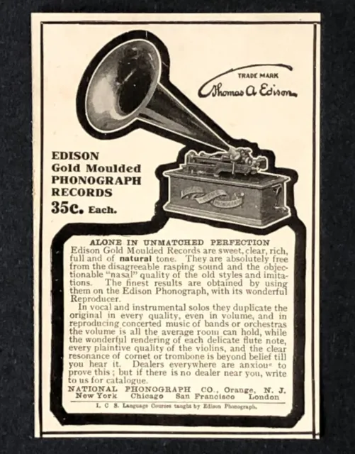 1904 Edison Phonograph Records Advertisement Gold Moulded Antique Print AD
