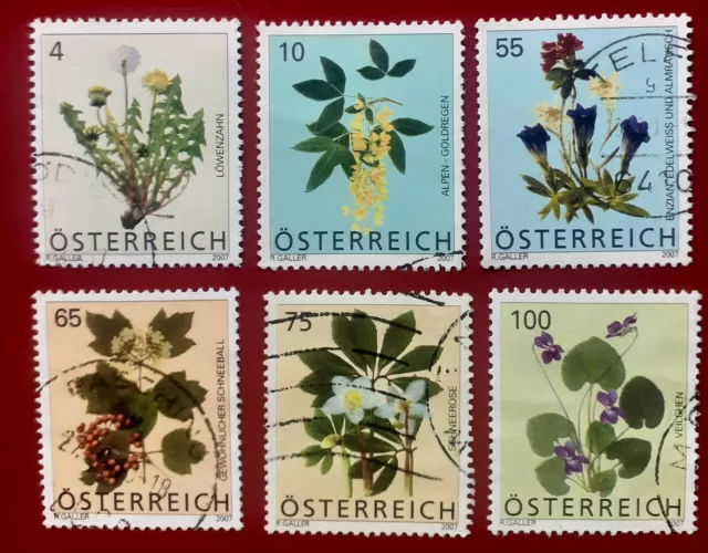 Briefmarken Österreich 2007 2008 Veilchen Frauenschuh Enzian Löwenzahn