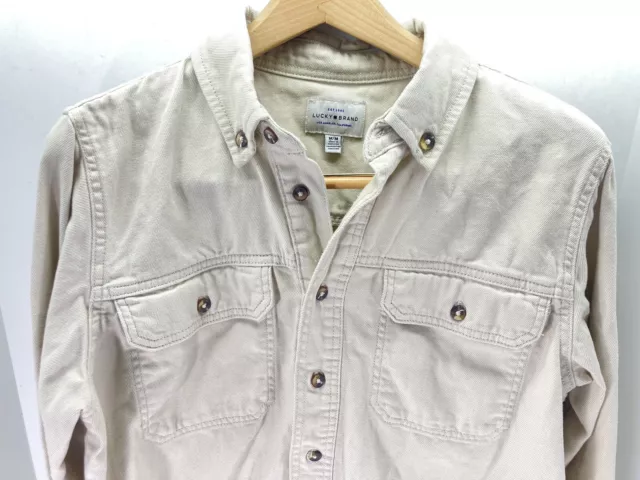 Lucky Brand Denim Shirt Men Size Medium Beige Khaki Button Long Sleeve Heavy 2