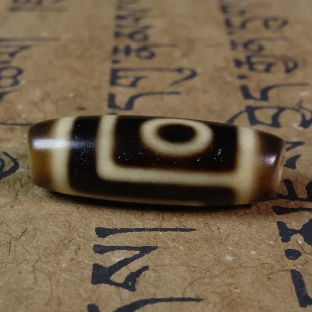 Ancient Tibetan DZI Beads Old Agate Yellow 2 Eye Totem Amulet Pendant GZI #2698