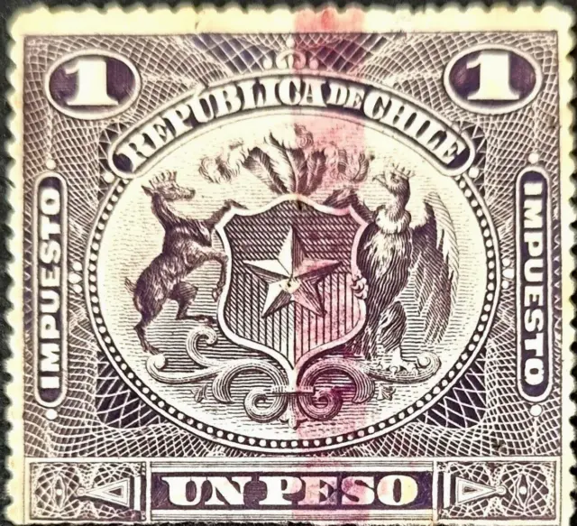 CHILE Nice 1 Peso Used Tax Stamp as Per Photos. Low Start