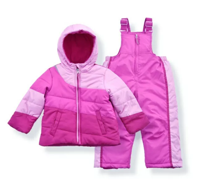 Arctic Quest Girl's Color Block Puffer Jacket and Ski Bib Snowsuit Set  Size 4