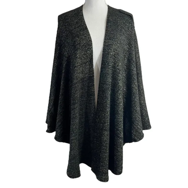 CATHERINES KNIT SHRUG Cardigan Sweater Black and Gold Metallic Relaxed ...
