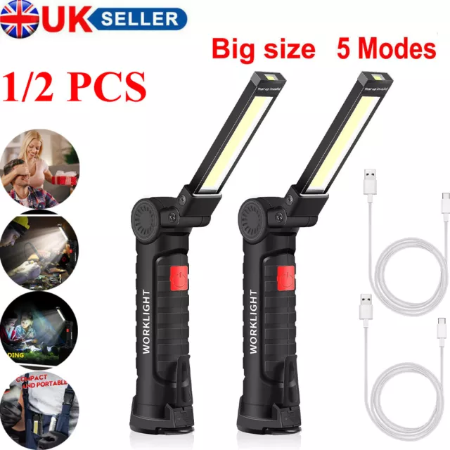 2X Large LED Work Light COB Inspection Lamp Magnetic Torch USB Rechargeable Car