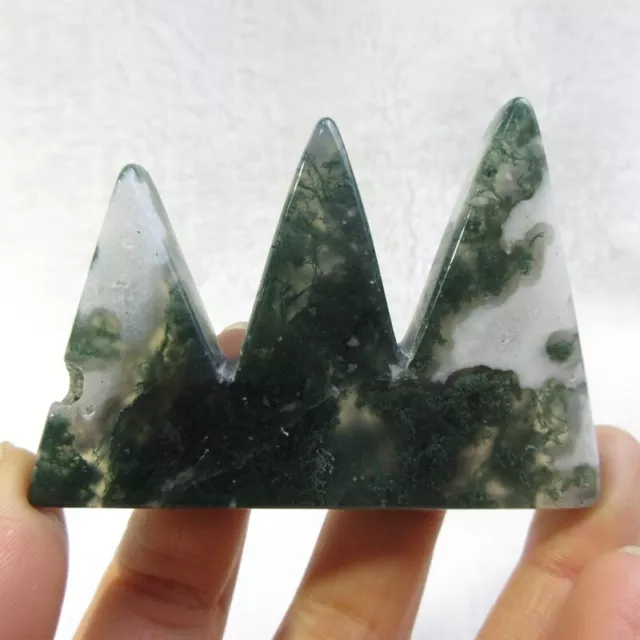83g Natural Moss Agate mountain Shaped Carved Crystal-Reiki Specimen healing