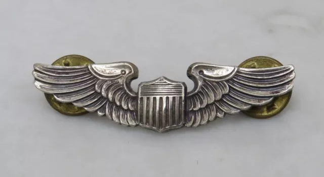 Sterling Silver WWII US Army Air Force Pilots Shirt Wings 2" N.S. Meyer